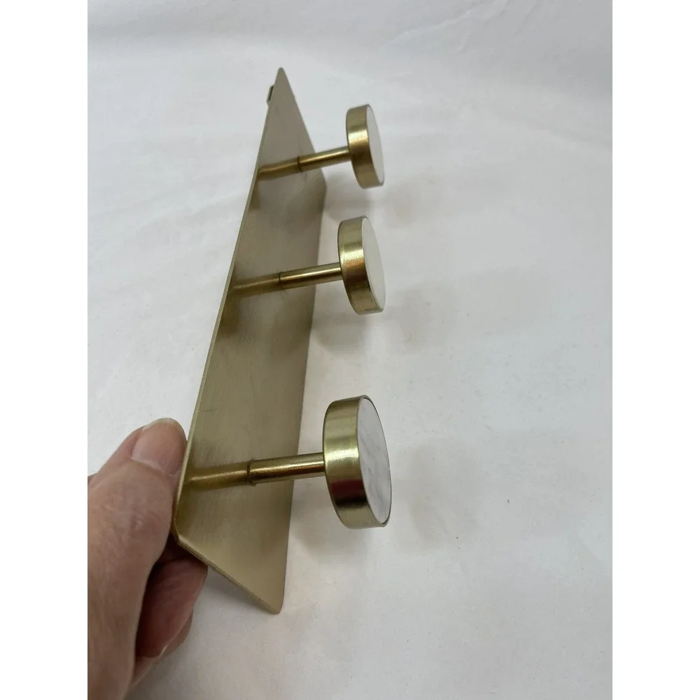Bed Bath & Beyond Gold Matte‎ Metal Faux Marble 3 Hook Wall Mounted Robe Hooks